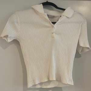 Gently aided Cream/White Zara Crop Polo in Size Small